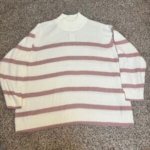 CJ Banks Striped Mock Neck Sweater‎ Pullover Knit Top Casual 3X